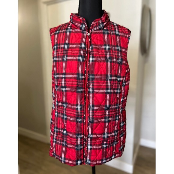 Crofts & Barrow Jackets & Blazers - Croft & Barrow Red Plaid Quilted Puffer Vest Size Large Women's